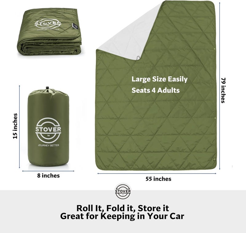 STOVER Outdoor Waterproof Fleece Travel Blanket for Camping, Picnics, Stadiums, Sports, The Beach– Warm, Windproof, Compact, Lightweight & Sand-Resistant (Olive Green) - Image 3